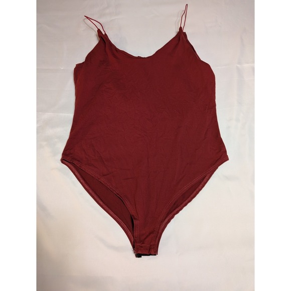 gaze Tops - Gaze Bodysuit Womens Medium Burgundy Excellent Spaghetti Strap V-Neck Minimalist